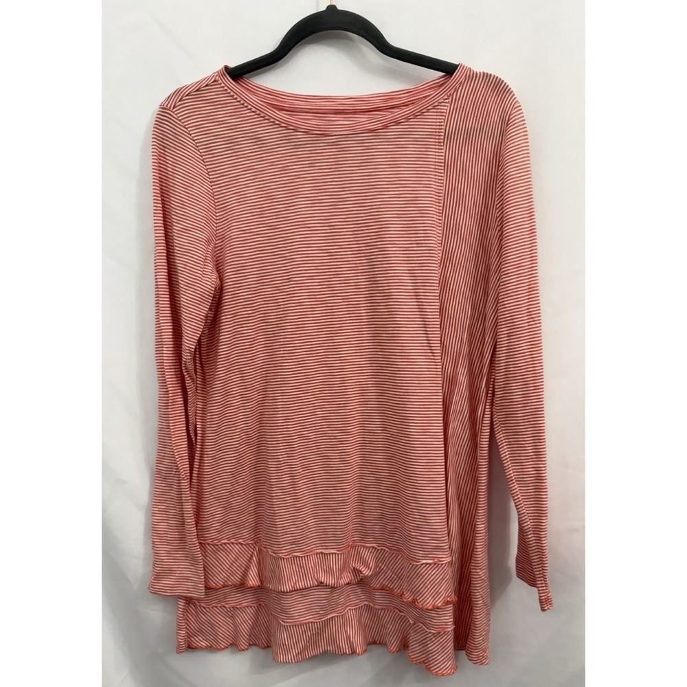 Soft Surroundings Red Striped Pima Cotton Pullover Ruffle Tunic Womens Size M
